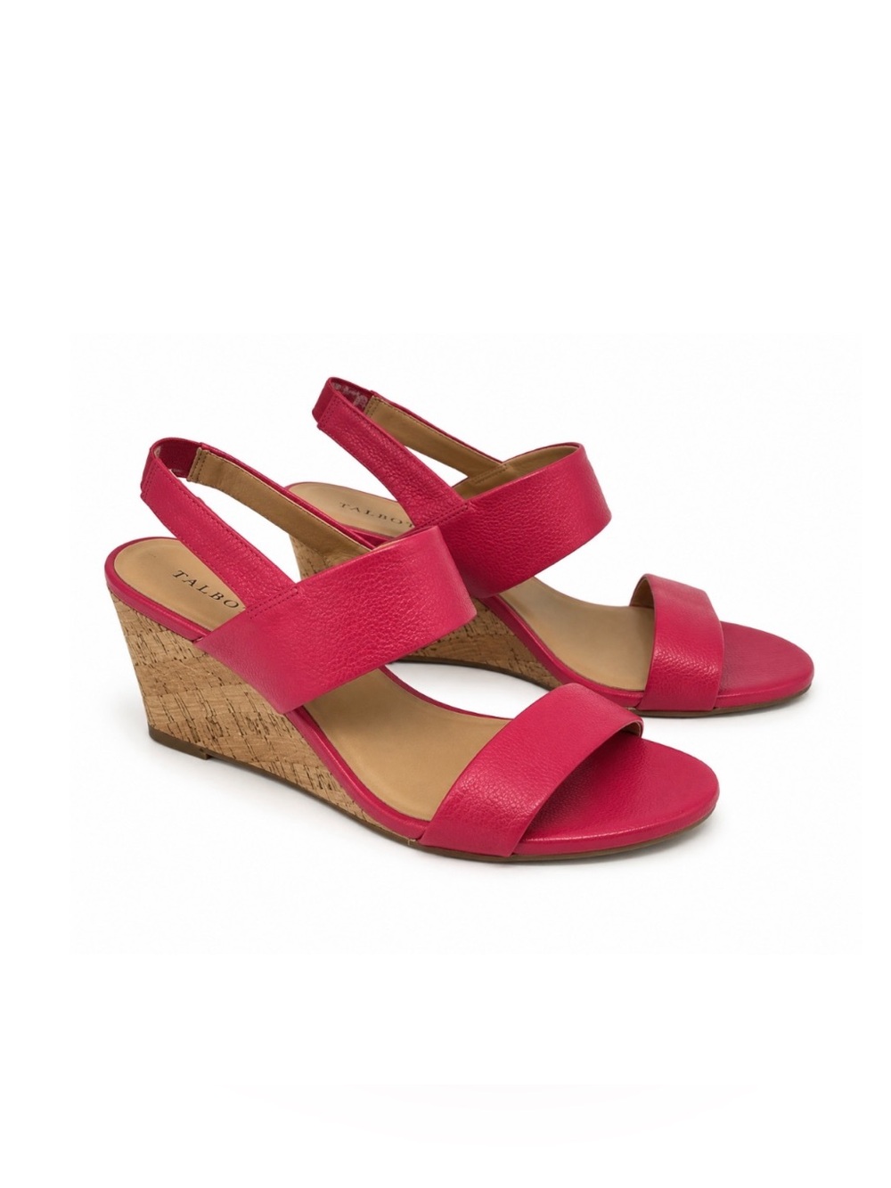 Talbots Magenta Pink Leather Slingback Wedge Sandals